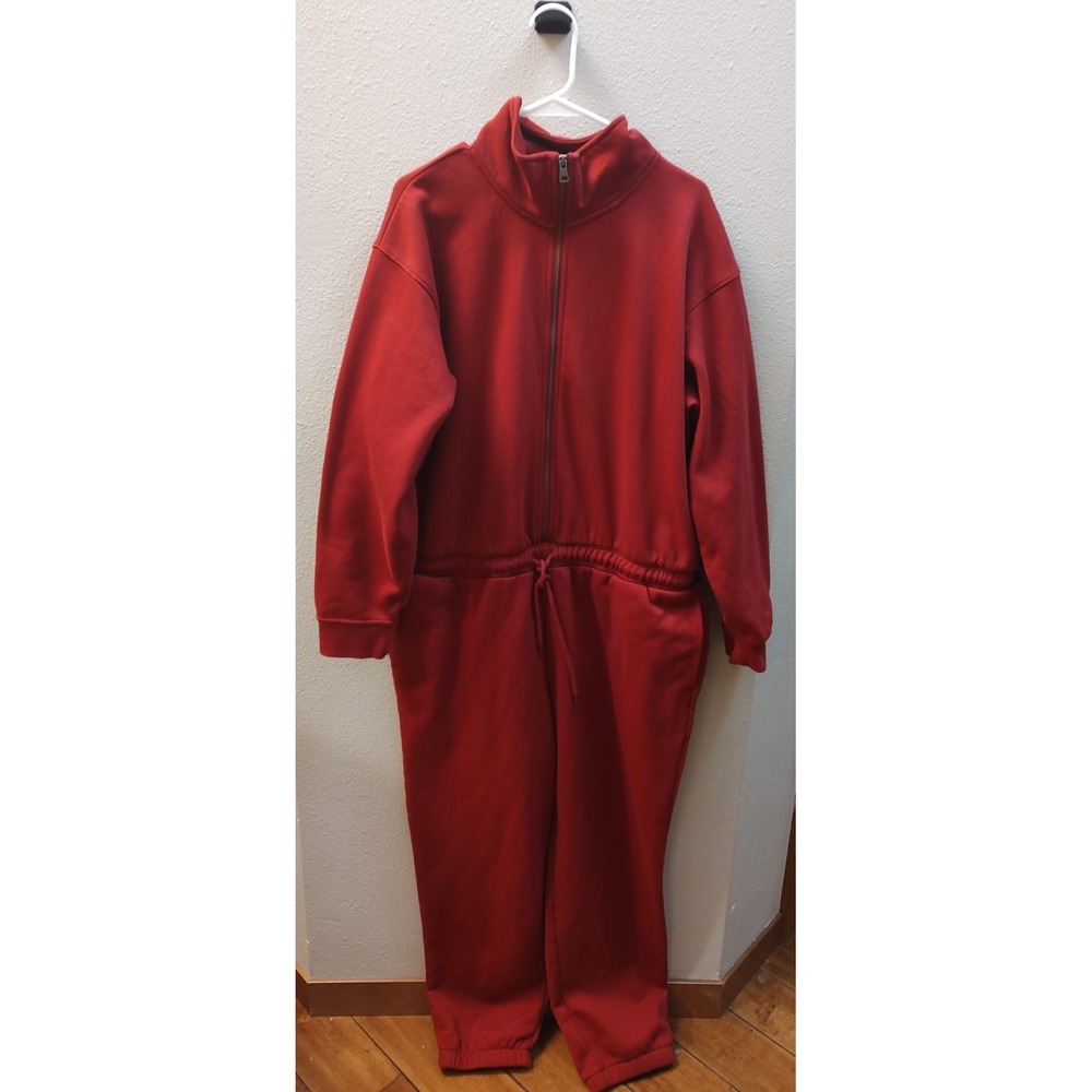 Universal Thread Women's Long Sleeve Fleece Jumpsuit 2XL Red B20